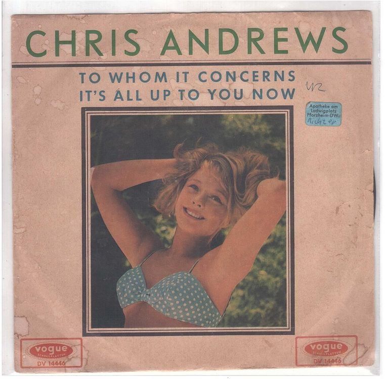 Dischi in vinile: Chris Andrews  --  To whom it concerns  Single7 – Usato da Rheinau venduto da asteng