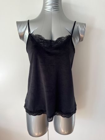 Schwarzes Velours-Trägertop mit Spitze – ca. S/M