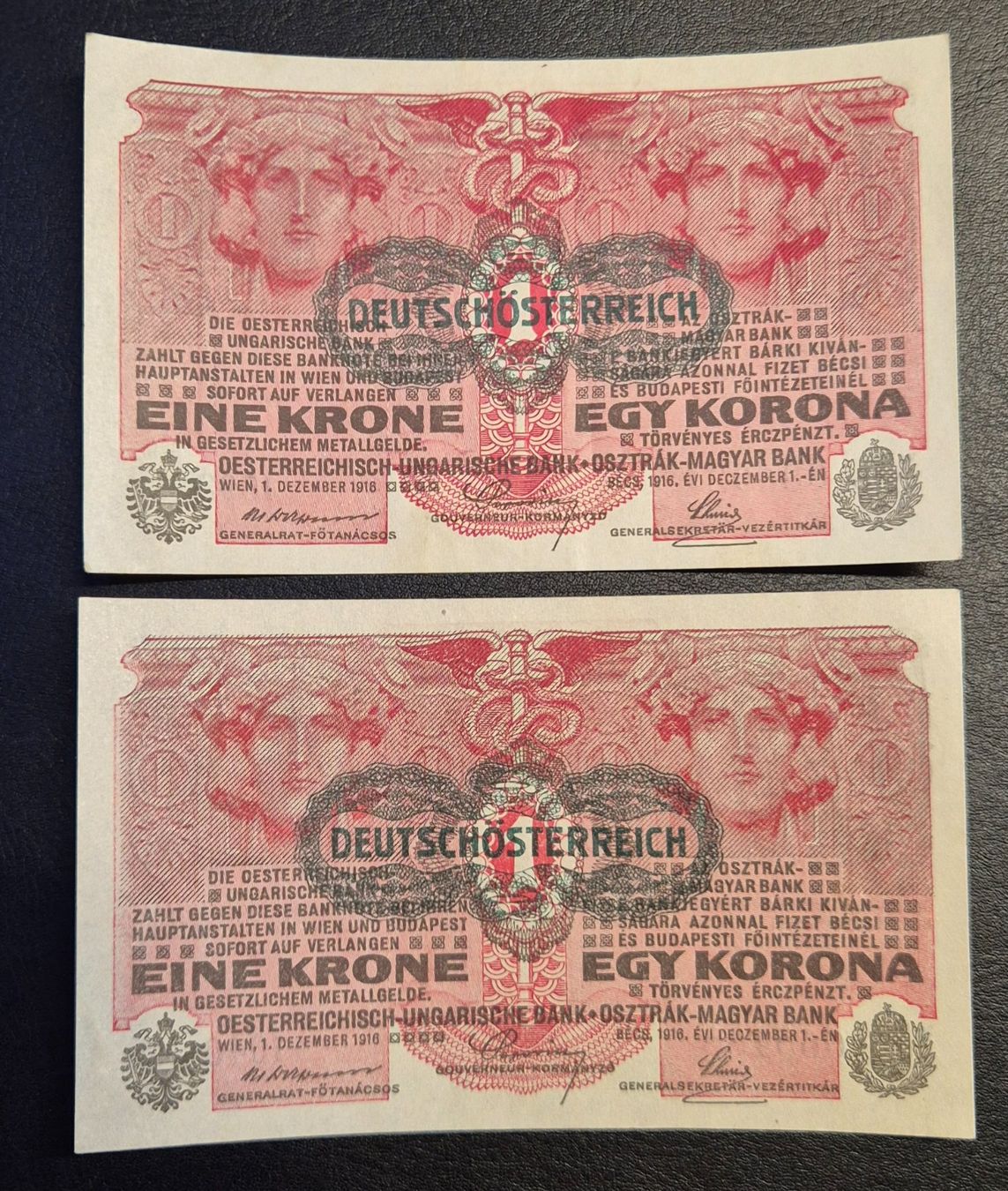 Banconote: Deutschösterreich "Eine Krone", 2 Stück, 1916 – Usato da Zürich venduto da max.d 1