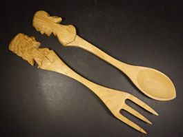 Salat-Besteck / Schöpf-Besteck Indianer aus Holz