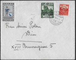 1934 Brif Vaduz - Wien Dienstfrank. Nr. 5 + 9 selten ab 1.-