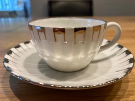 Tillowitz Mokkatasse mit Unterteller, Golddekor, Vintage