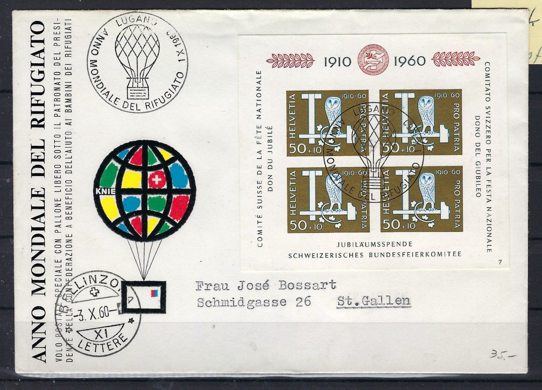 Tutti i francobolli: 1960 Pro Patria Block Ballonpost    16000 – Usato da Lunden venduto da Animus999