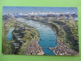 Ansichtskarte Zürich mit Zürichsee und Berge im Hintergrund