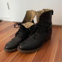 Echtleder Boots Dunkelbraun Biker Stiefeletten Gr. 38