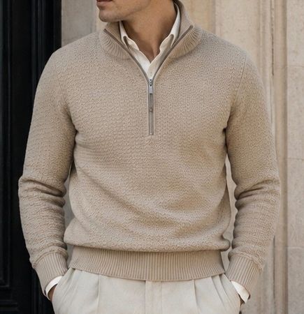 Half Zip Strick Pullover beige Gr. M Baumwolle