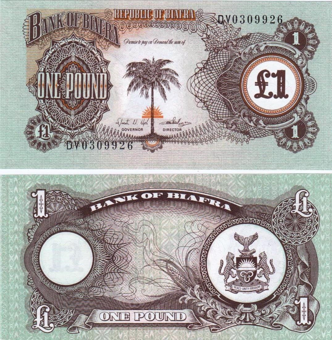 Banknoten: BIAFRA  1 POUND 1968-1969  (UNC) – Neu (gemäss Beschreibung) aus Sonceboz-Sombeval von Simuncons
