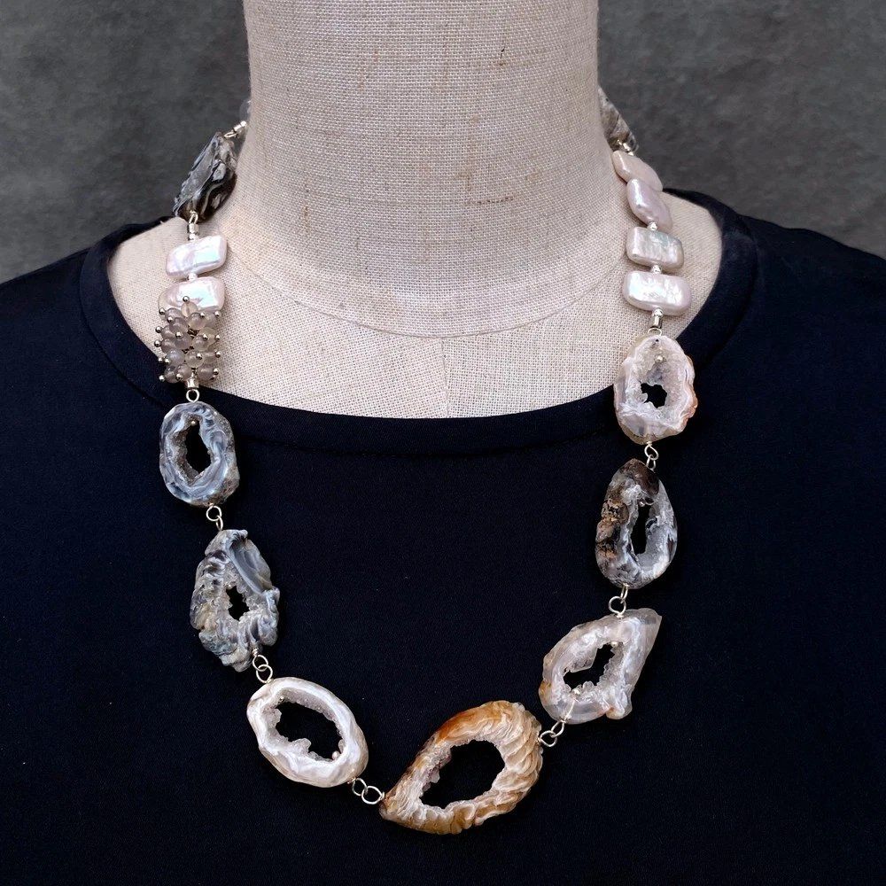 Catenine: Druzy Achat Perlen Kette Echt Collier Géode Agate Perle – Nuovo (secondo la descrizione) da Prilly venduto da ilyria73 2