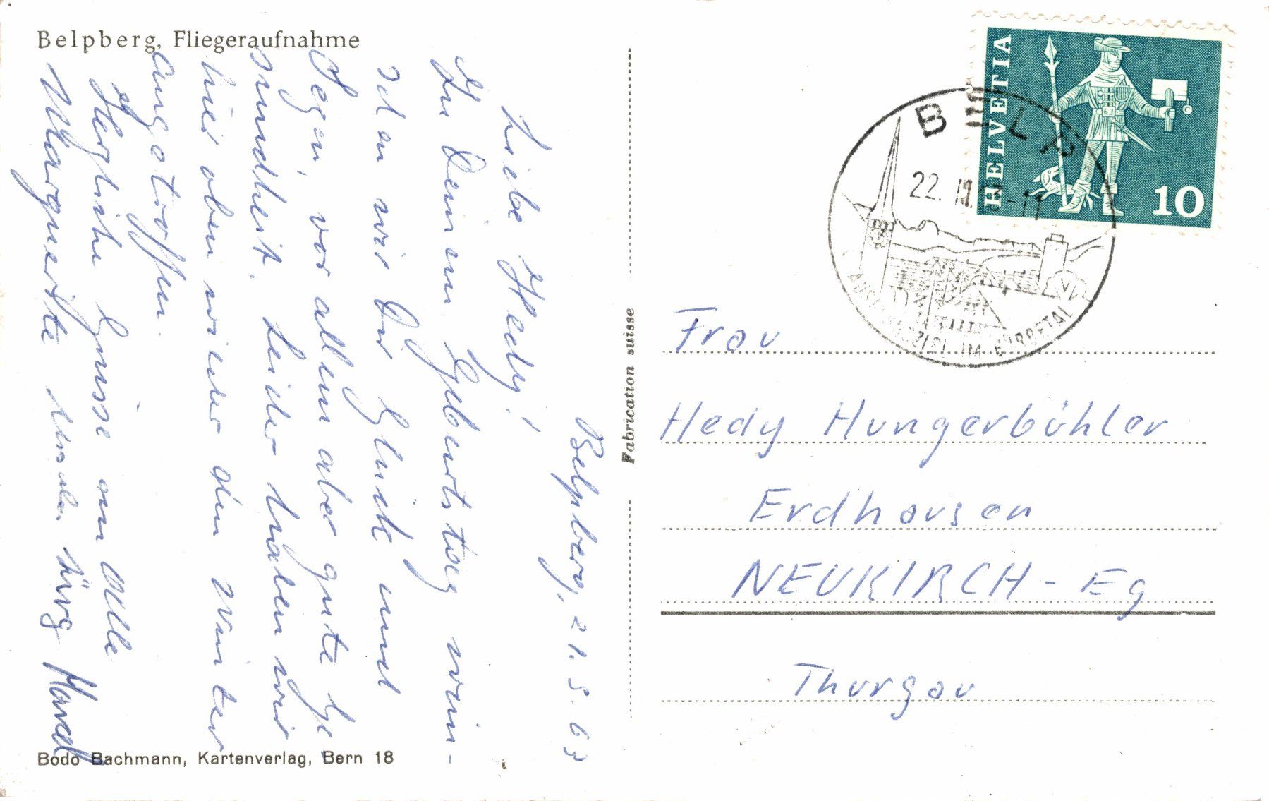 Cartes postales: Belpberg, Fliegeraufnahme – D'occasion à Bronschhofen par Astore 1