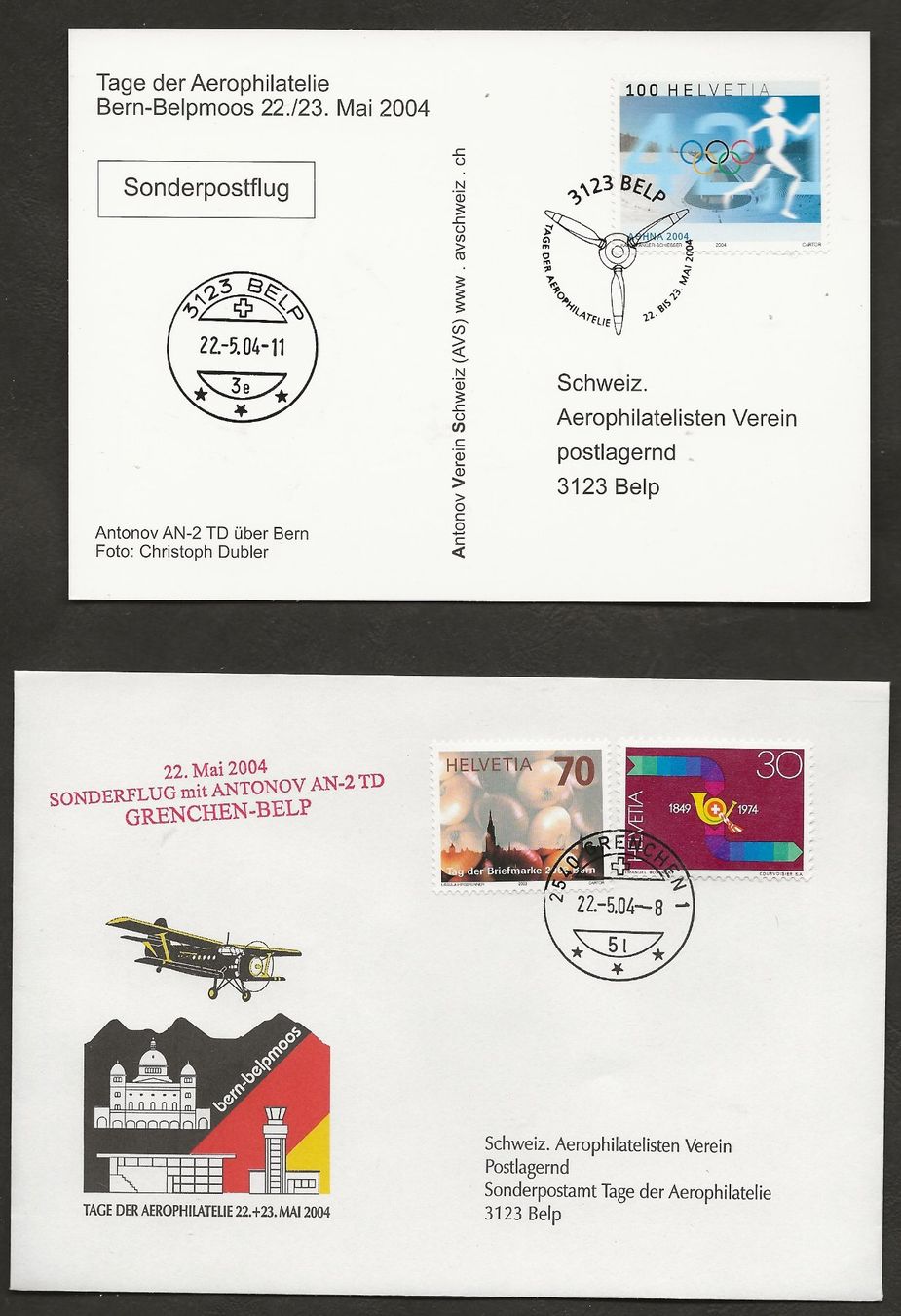 Alle Briefmarken: Flugpost Schweiz 2004 GRENCHEN BELP Sonderflug Luftpost – Gebraucht aus Au ZH von xelagreb01