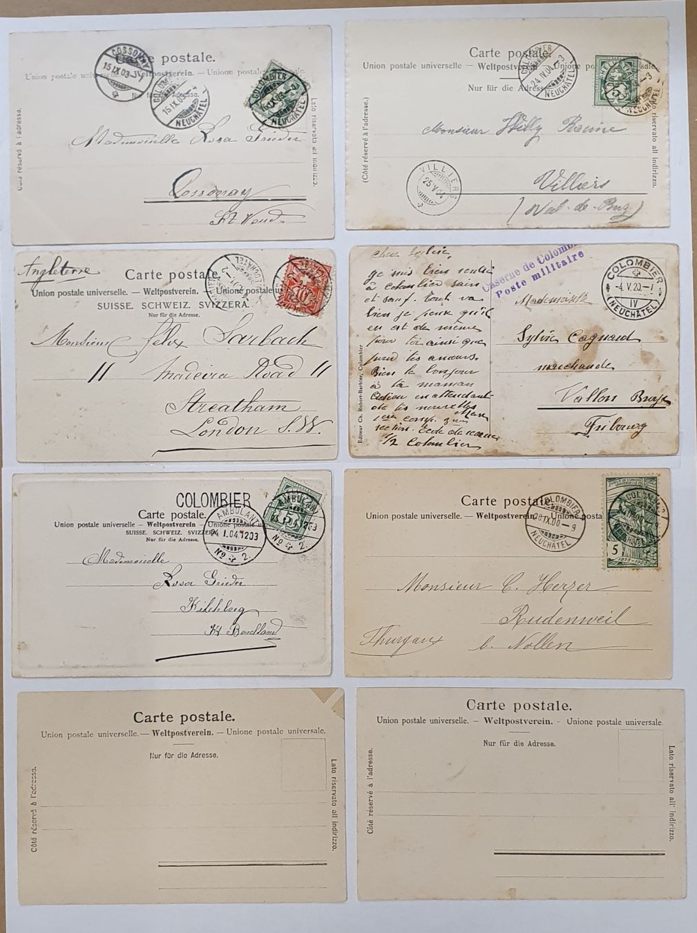 Cartoline postali: 8 alte Ansichtskarten Colombier – Usato da Kreuzlingen venduto da Rschweiz1 1
