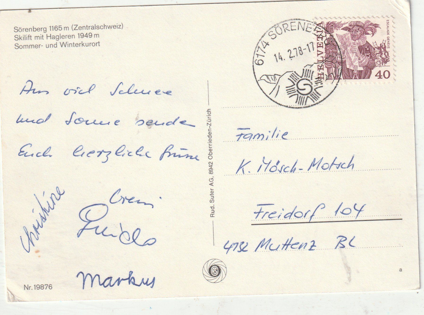 Cartoline postali: Sörenberg Skibetrieb – Usato da Lumbrein venduto da made02 1