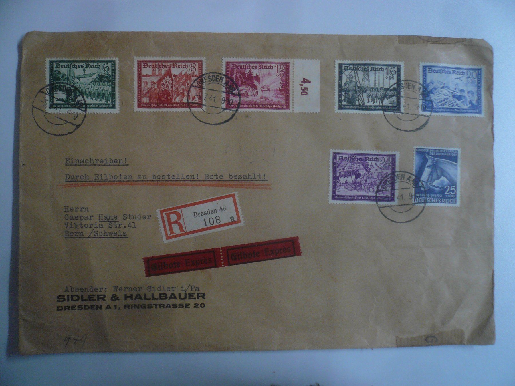 Alle Briefmarken: 1949 Dresden - Bern BedarfsBriefe toll frankiert – Gebraucht aus Oberhofen am Thunersee von luuping99