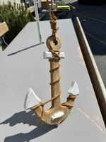 Dekorationsanker Holz mit Seil und Fisch neuwertig