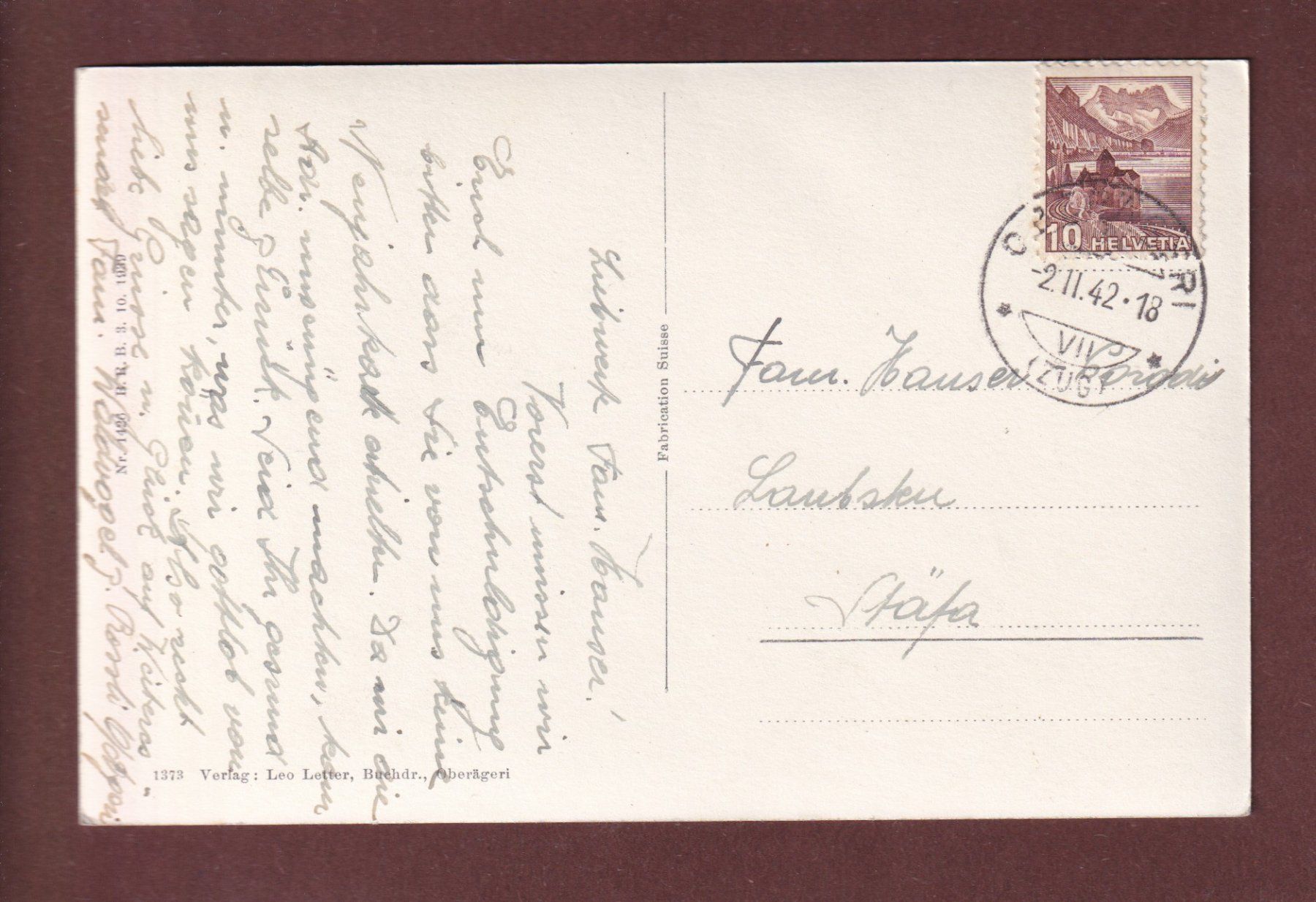 Cartoline postali: OBERÄGERI - Ägerisee - 1942 – Usato da Pully venduto da nicecards-shop 1