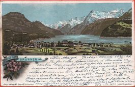 LITHO Gruss aus BRUNNEN gel. 1899 von Gersau