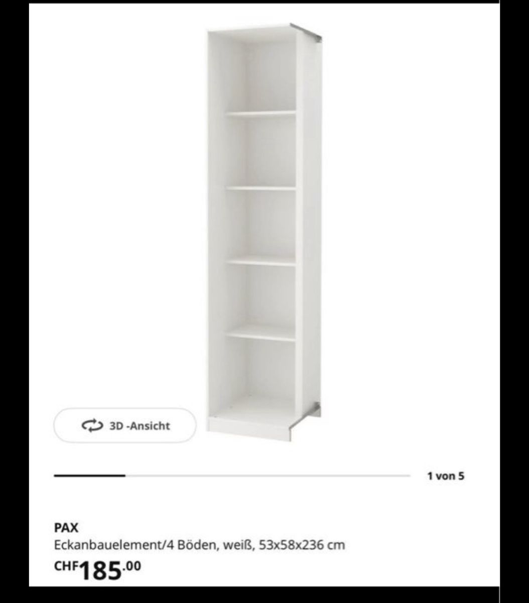 Ikea Armadi: PAX IKEA Add on corner – Usato da Dübendorf venduto da kac_c269