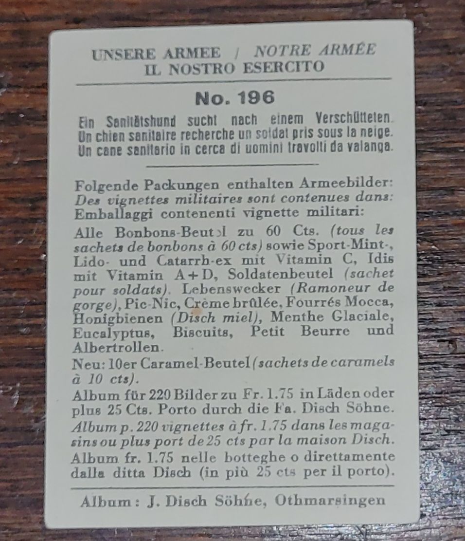 Carte collezionabili: Sammelbilder "Unsere Armee" Disch  – Usato da Lugano venduto da Collezionismo59 1
