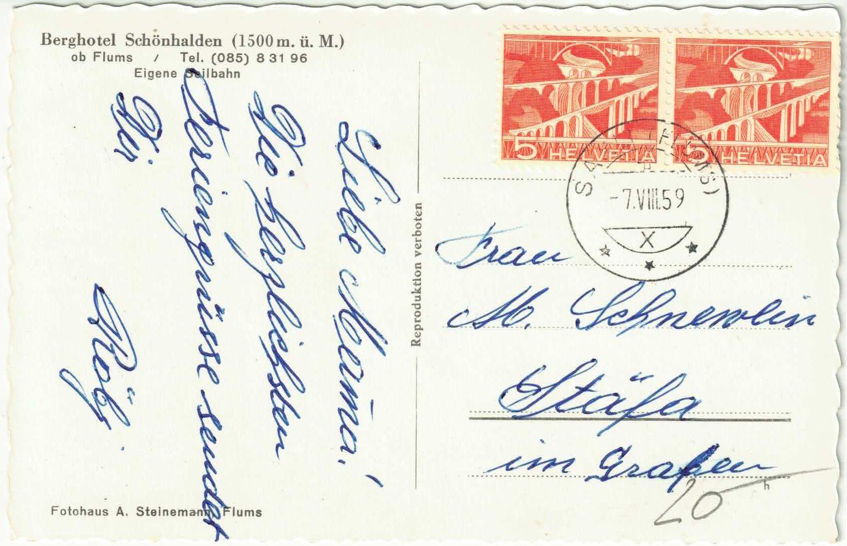 Cartoline postali: Berghotel Schönhalden ob Flums – Usato da Ettingen venduto da Kartenplanet 1