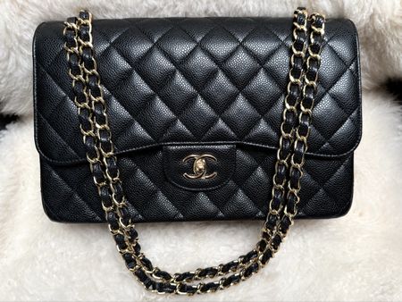 Chanel large classic double flap, black caviar leather