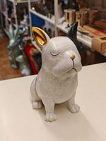 Deko Hund Mops / Bulldogge Weiss Schwarz mit Details in Gold