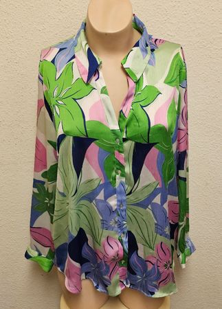 ZARA Damen Bluse XL Tropical Floral Print Bunt Langarm Somme
