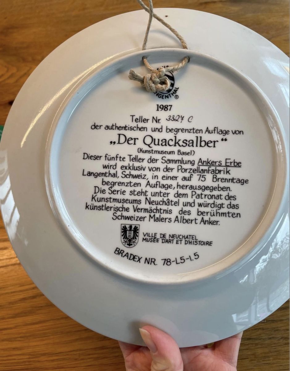 Piatti: Wandteller "Der Quacksalber" Suisse Langenthal – Usato da Niederbüren venduto da Oetschli 2