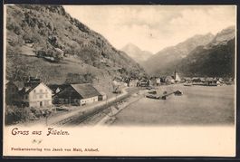 AK Flüelen, Ortsansicht, Bahnstrecke