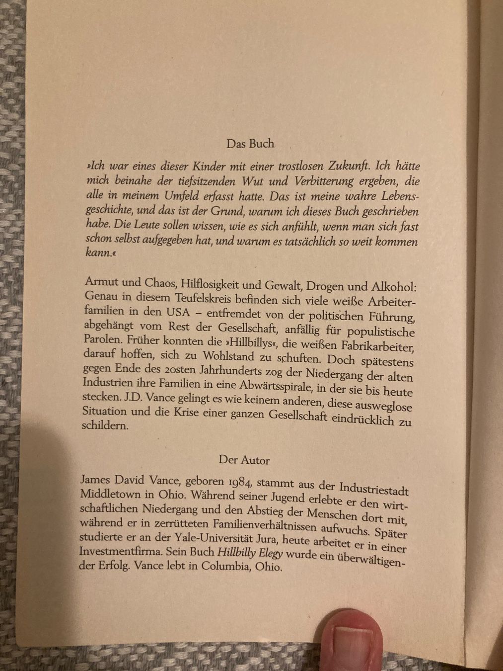 Libri: Buch Hillbilly-Elegie J.D. Vance gebraucht – Usato da Zürich venduto da aur_ydw6 2