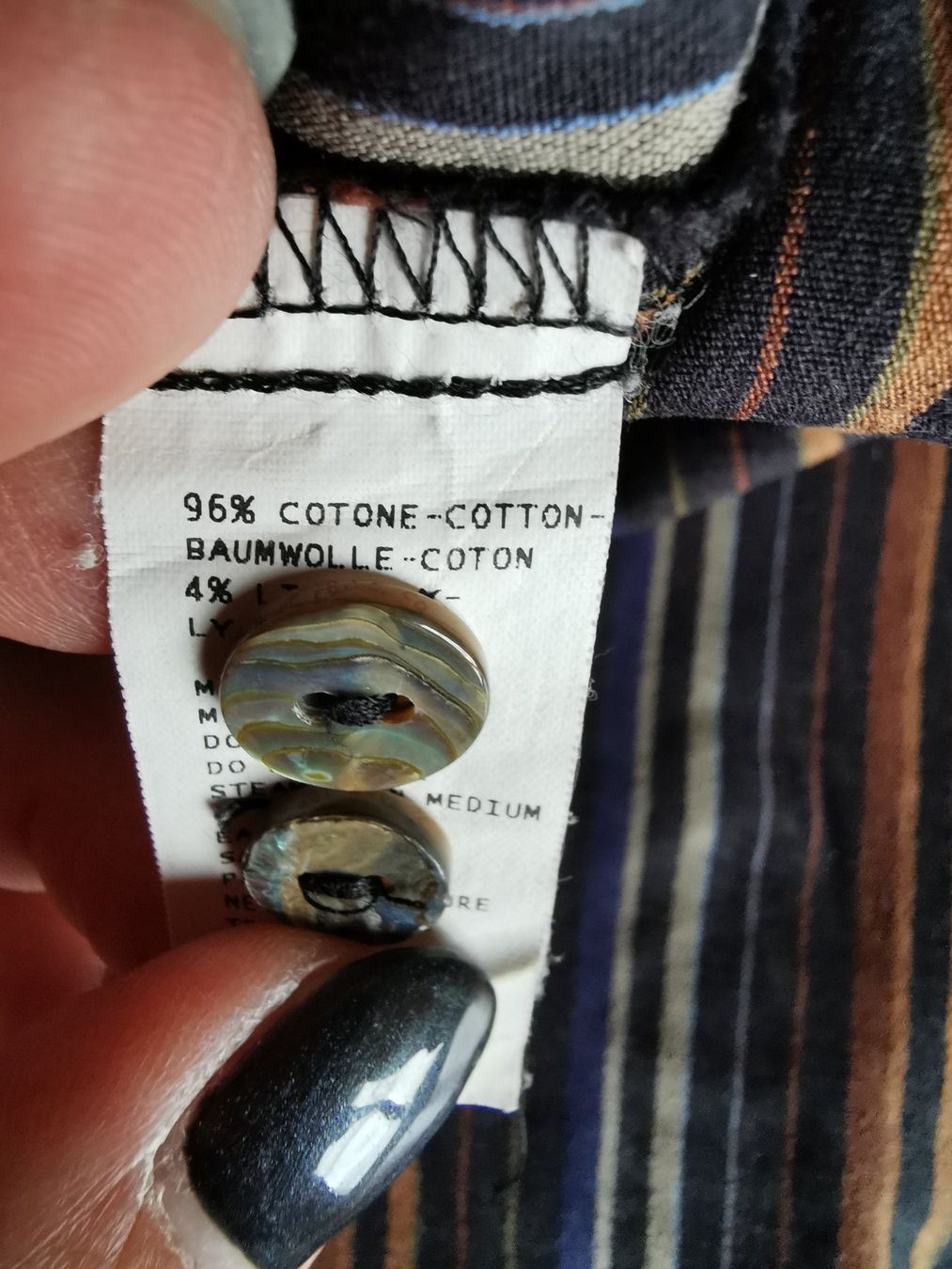 Blusen: CALIBAN; Bluse braun/blau gestreift Gr. 46 – Gebraucht aus Boniswil von Totomat-Lady 4