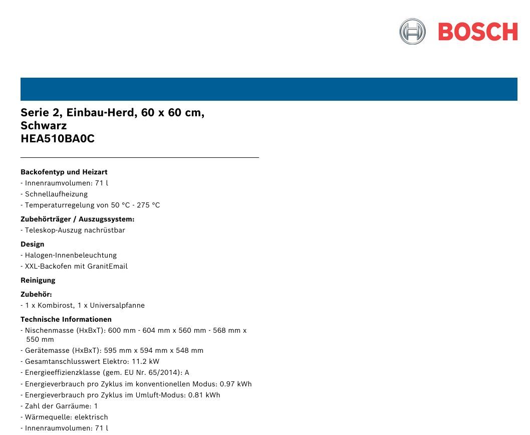 Cucine: 036 Bosch Serie 2, Einbau-Herd, 60x60cm, Schwarz – Nuovo (secondo la descrizione) da Derendingen venduto da Meisterstuecke 2