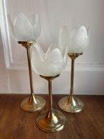 3 Vintage Kerzenhalter - Tulpenform – Glas & Messing