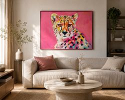 Bild Gepard bunt auf rosa Hintergrund neu 80x60