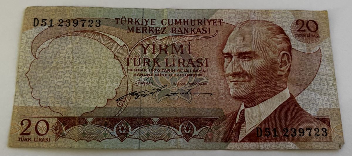 Banknoten: Türkei 20 Lirasi – Gebraucht aus Algetshausen von Carrhard