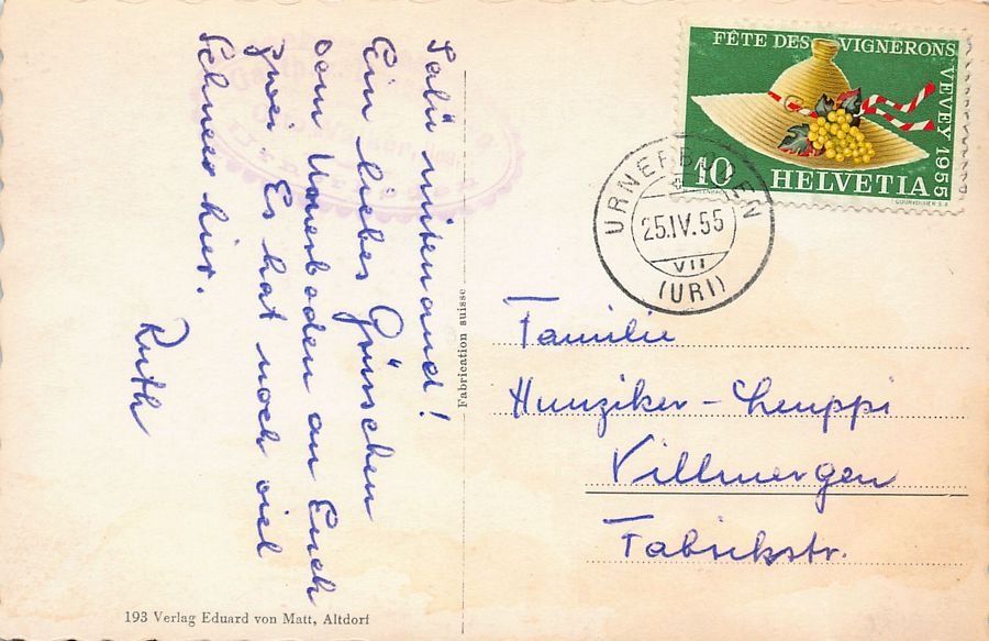 Ansichtskarten: Urnerboden, gelaufen 1955 – Gebraucht aus Frauenfeld von POML 1