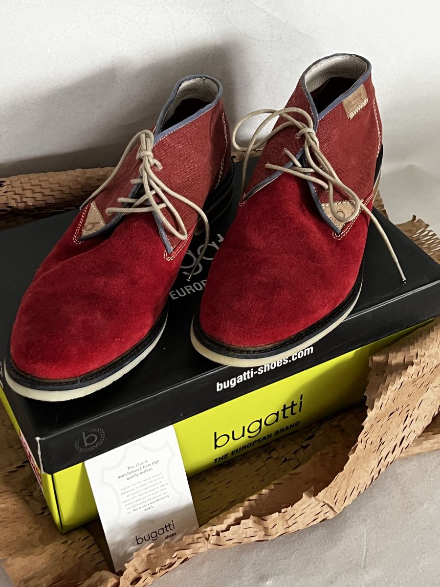 Scarpe da uomo: 45 Bugatti Herren Schuhe Rot Wildleder & Denim  – Usato da Moehlin venduto da Balirain 1