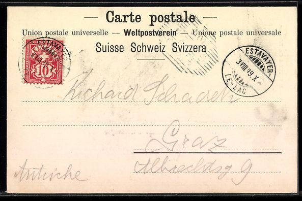 Cartoline postali: AK Estavayer, Vue générale, 1899 – Usato da Berlin venduto da bartko-reher 1