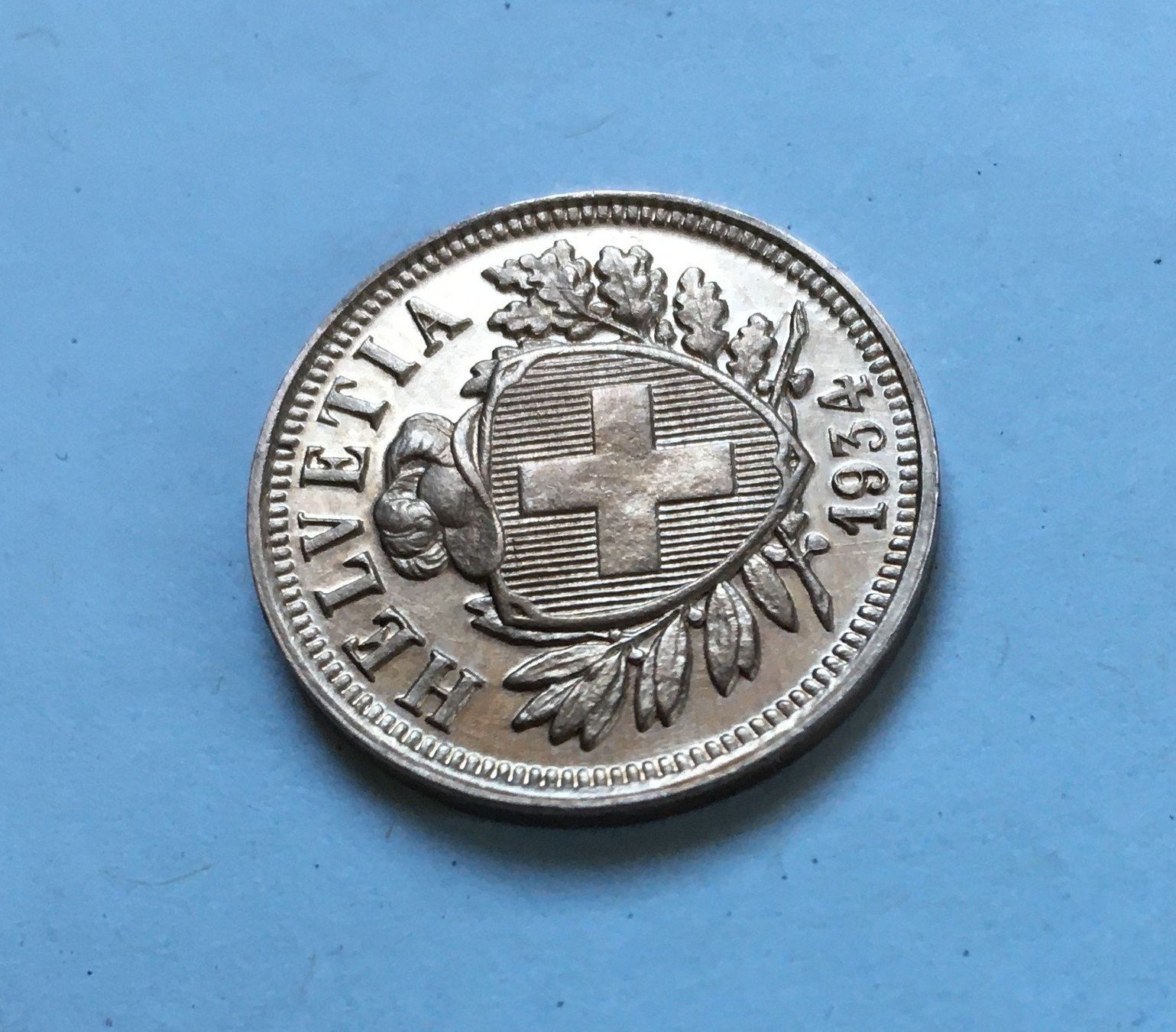 Tutti le monete: 1934 2 Rappen stgl – Nuovo (secondo la descrizione) da Kirchberg SG venduto da Z-Collection 1