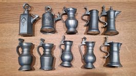 Sammlung 10 Alte Miniatur Zinnkannen Schweiz Kantone