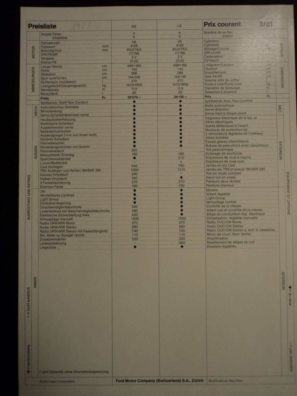 Mercury Documents: Prospekt Mercury Cougar 1981 – D'occasion à Schwarzenburg par modelCARama 1