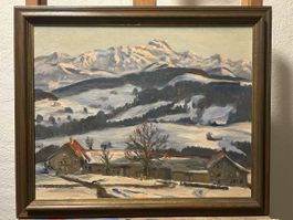 Schweizer Winterlandschaft, Öl, signiert „M. Ruckstuhl