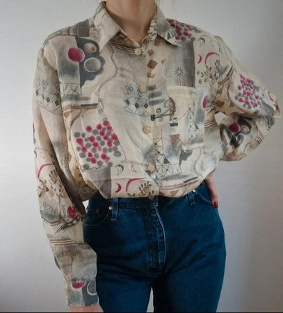 Vintage Seidenbluse 100 % Seide abstrakter Print