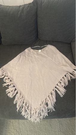 Cashmere blend Poncho Damen rosa mit Fransen 
