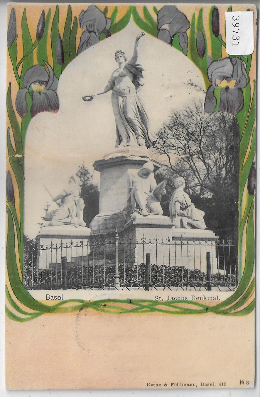 Cartes postales: Basel - St. Jacobs-Denkmal - Litho – Défectueux à Ettingen par Kartenplanet