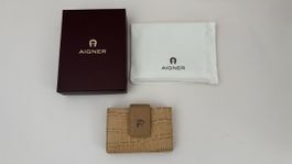 Aigner Wallet Card holder Beige Croco Leather