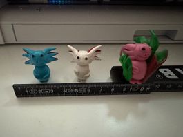 Süesse Axolotl Figuren, Handgemacht, 3 Stück
