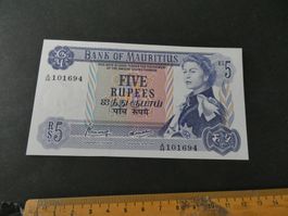 Mauritius, 5 Rupees  ungefaltet