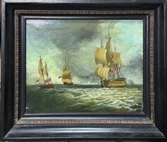 Scuola olandese (XIX) - Velieri inglesi nel mare in tempesta