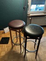 Barhocker Holz 2er Set Leder braun/grün gebraucht