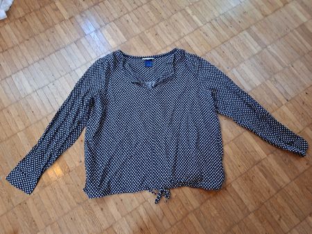 Damen Langarmshirt dunkelblau gepunktet, neu